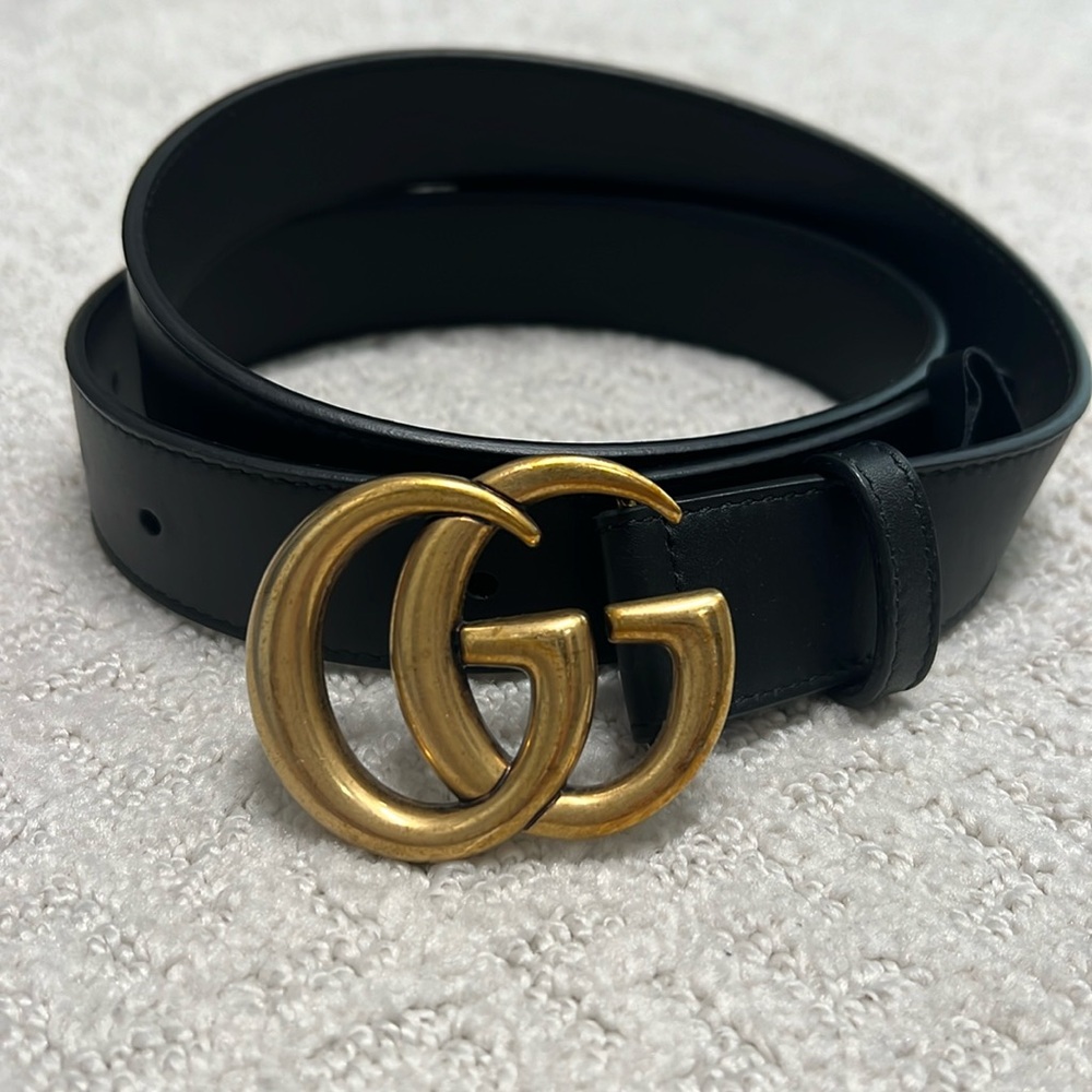 Gucci GG Marmount Black Leather Belt Size 80